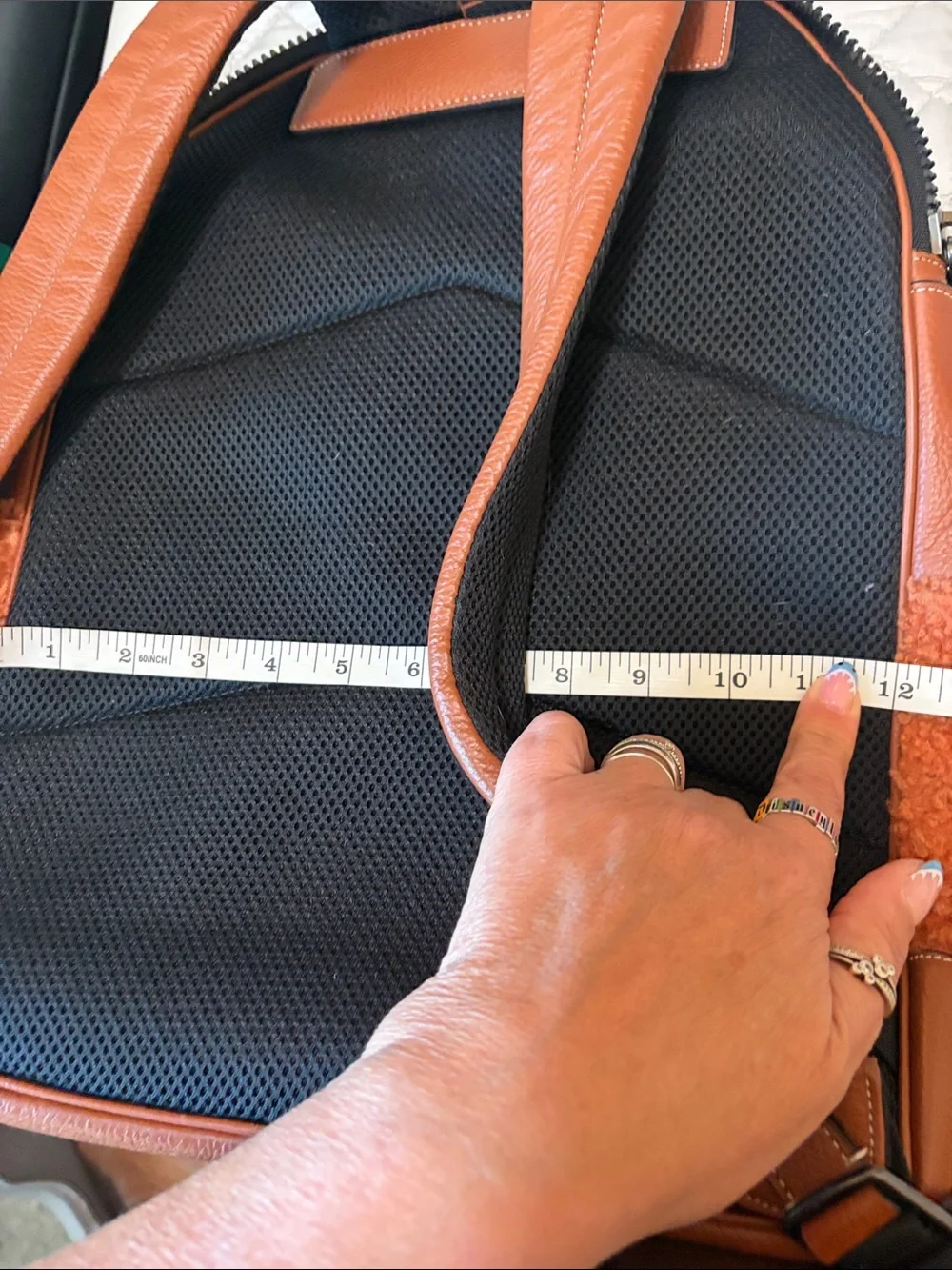 Coach Rust Orange Leather-Trim Sherpa Backpack